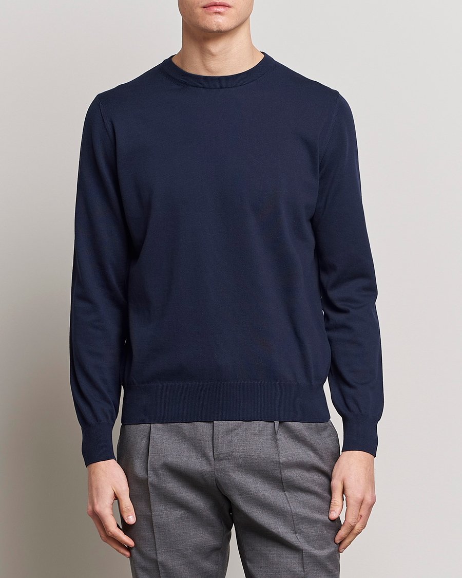 Herren | Quiet Luxury | Canali | Cotton Crew Neck Pullover Navy