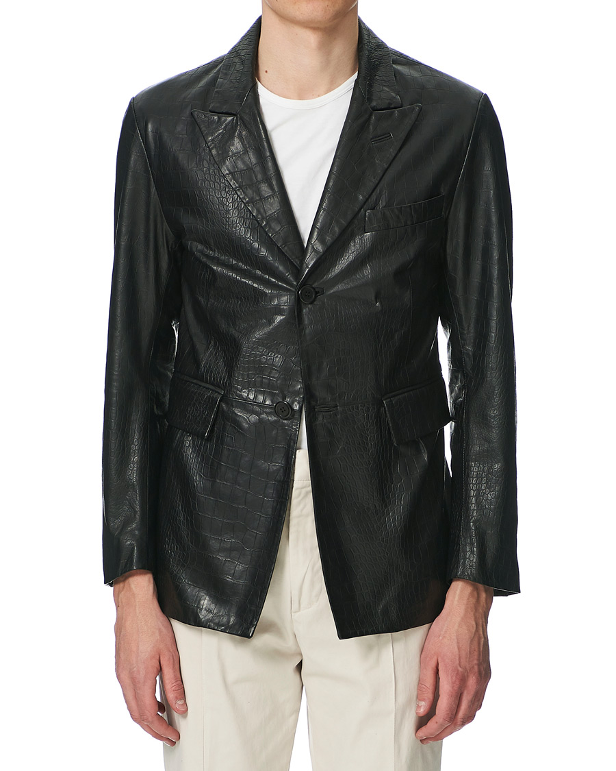 Leather clearance blazer black