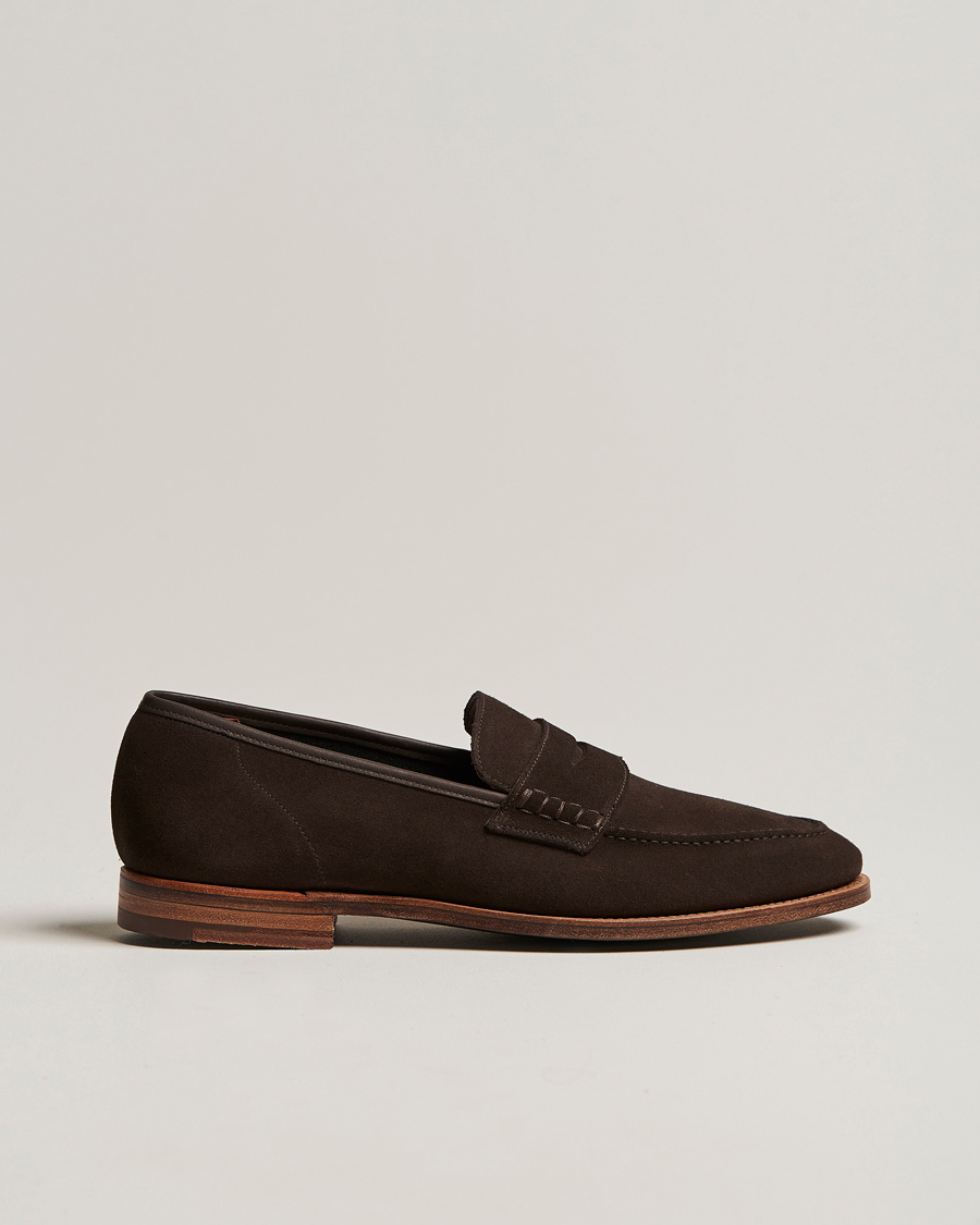 Crockett Jones Seaton Unlined Penny Loafer Dark Oak Suede