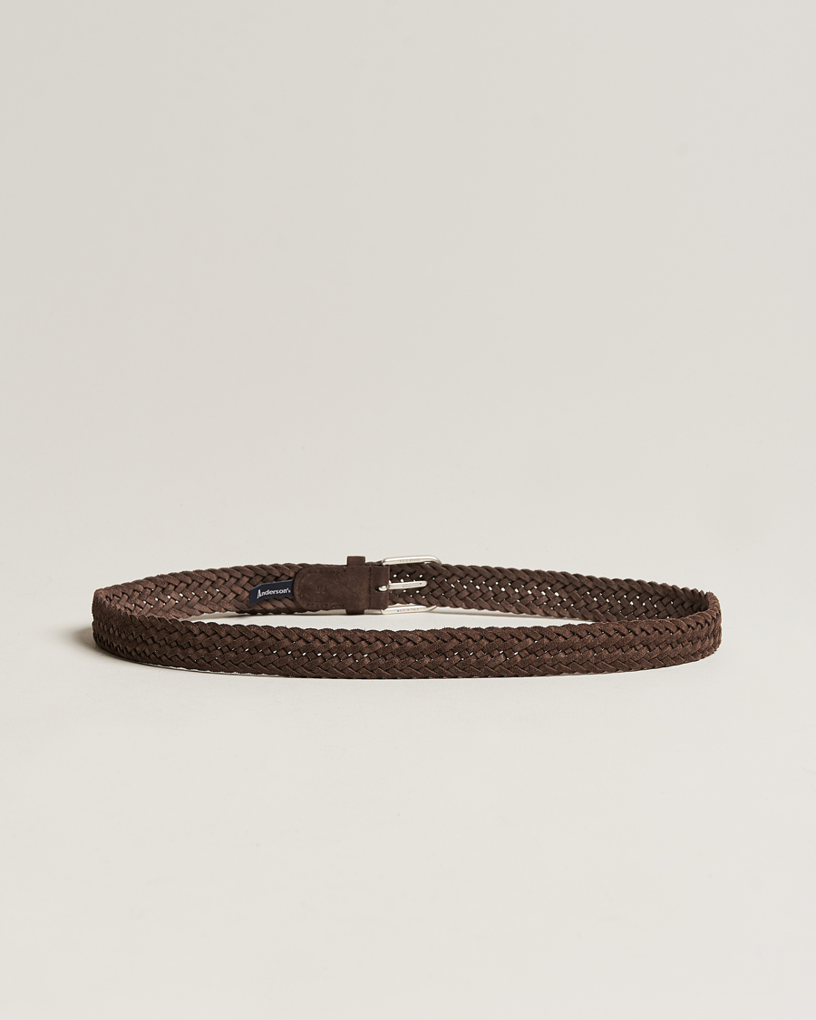 Herren | Business Casual | Anderson\'s | Woven Suede Belt 3 cm Dark Brown