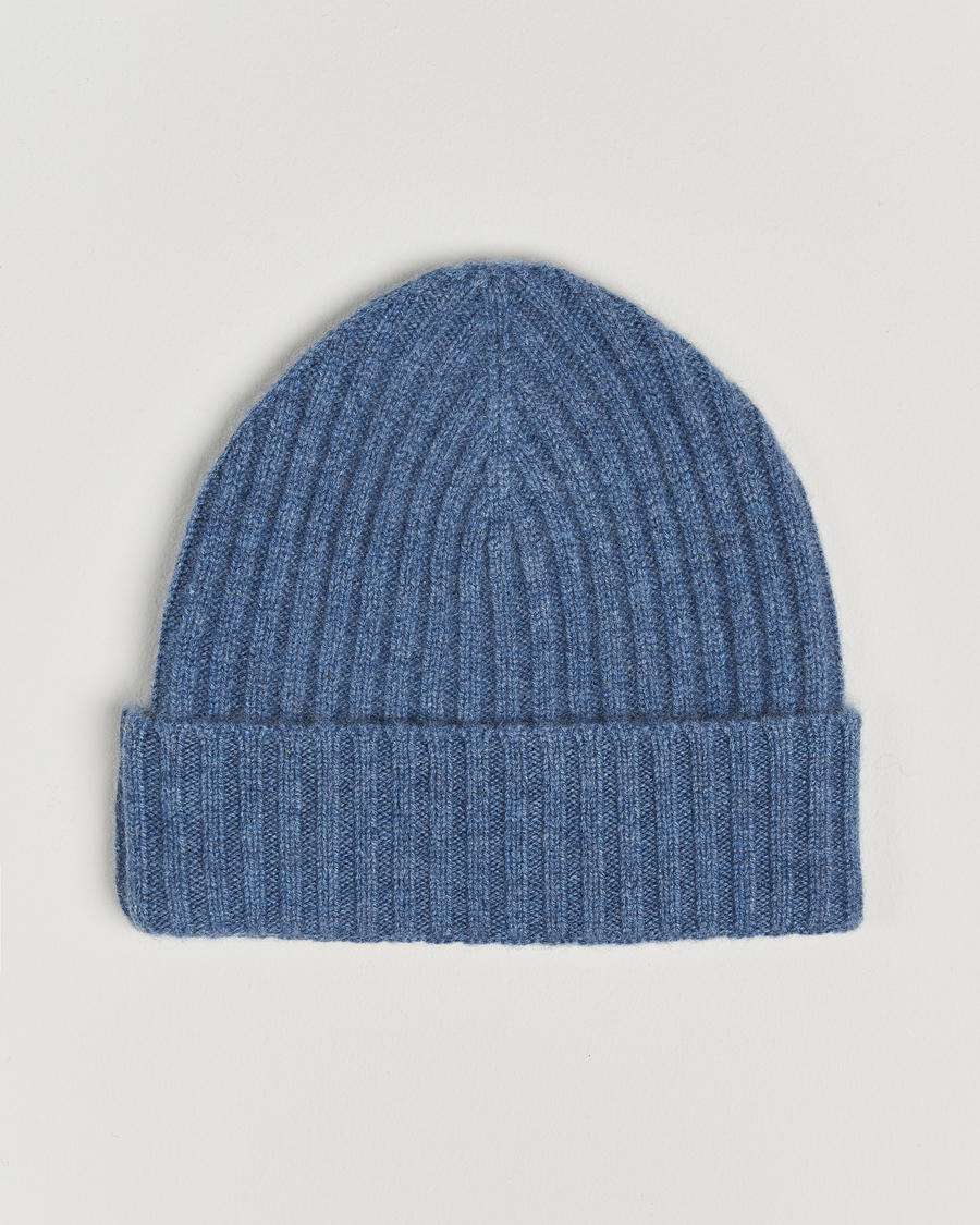 Herren |  | Amanda Christensen | Rib Knitted Cashmere Cap Blue Melange