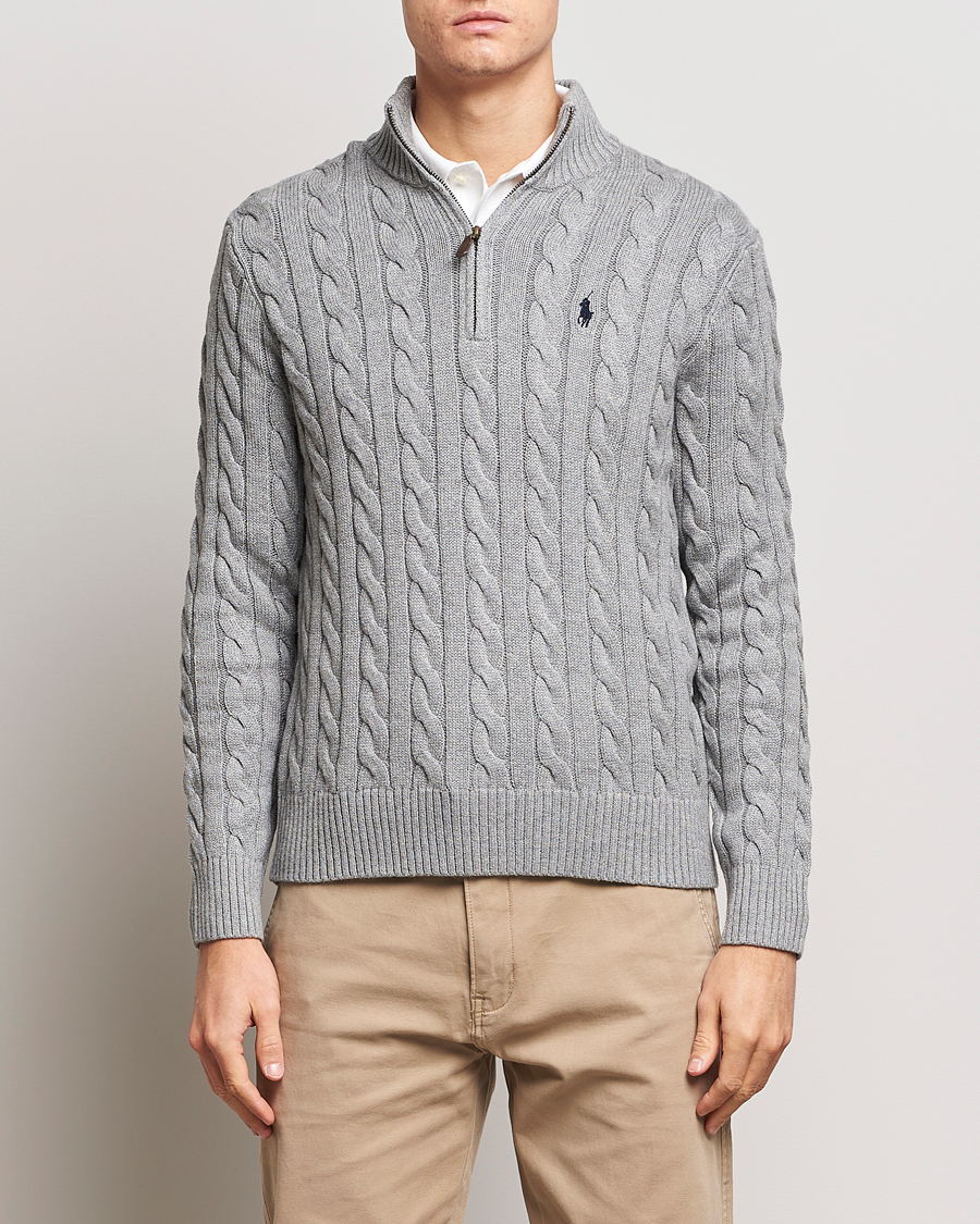 Herren |  | Polo Ralph Lauren | Cotton Cable Half Zip Fawn Grey Heather