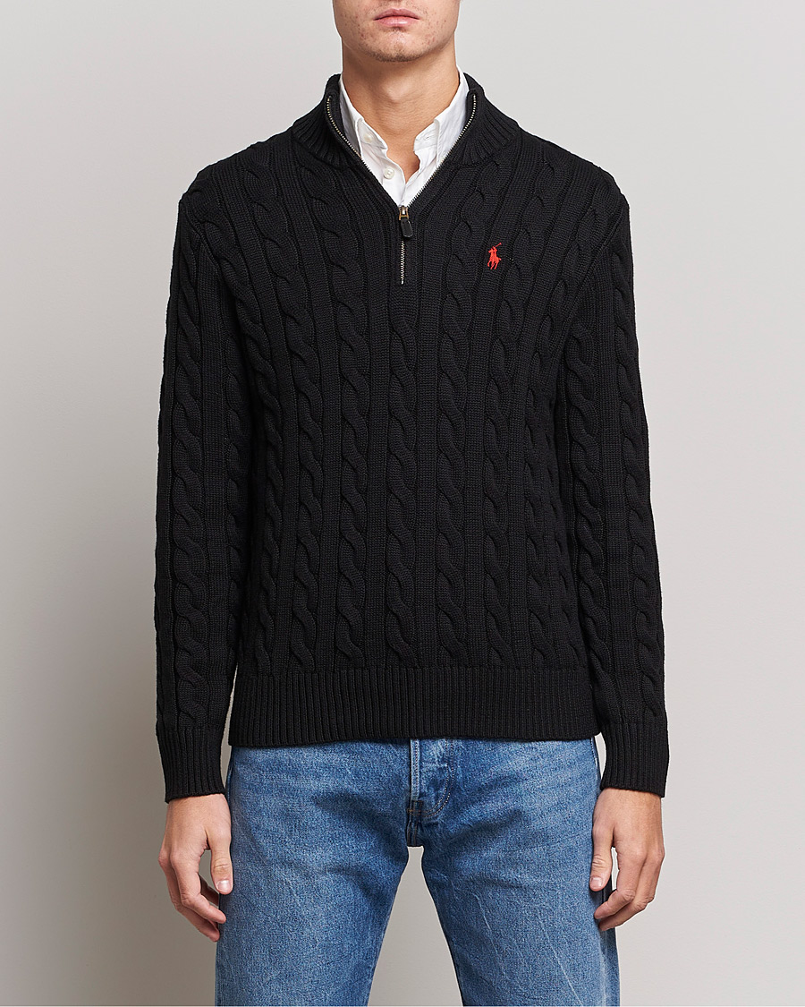 Herren |  | Polo Ralph Lauren | Cotton Cable Half Zip Polo Black