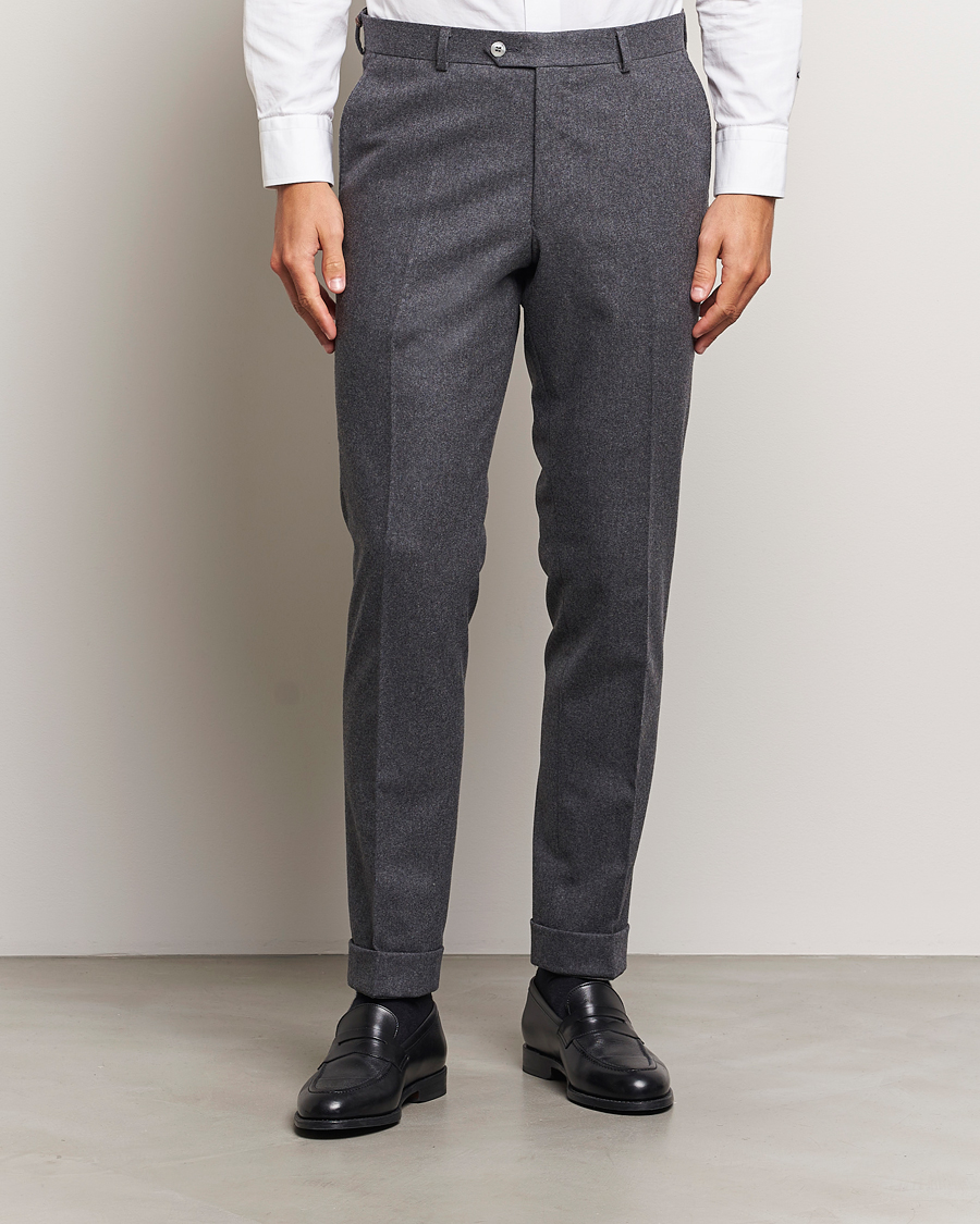 Herren | Business & Beyond | Oscar Jacobson | Denz Turn Up Flannel Trousers Grey Melange