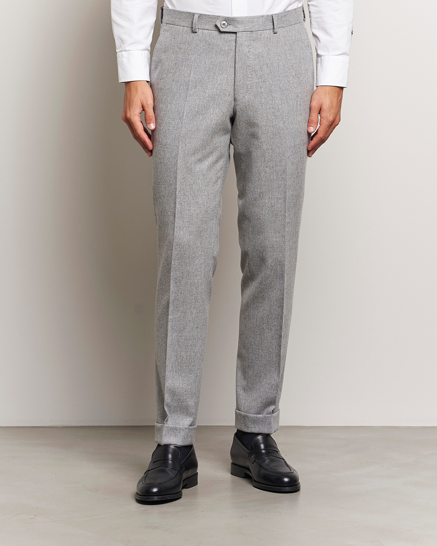 Herren |  | Oscar Jacobson | Denz Turn Up Flannel Trousers Light Grey Melang