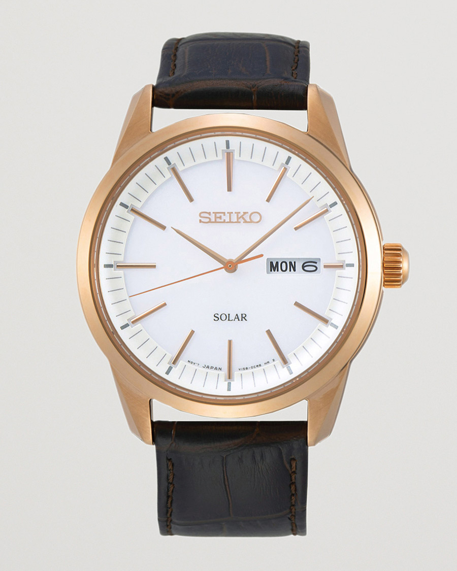 Seiko Solar Sapphire 40mm Rose Gold Steel White Dial