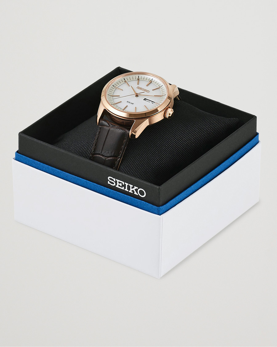 Seiko Solar Sapphire 40mm Rose Gold Steel White Dial