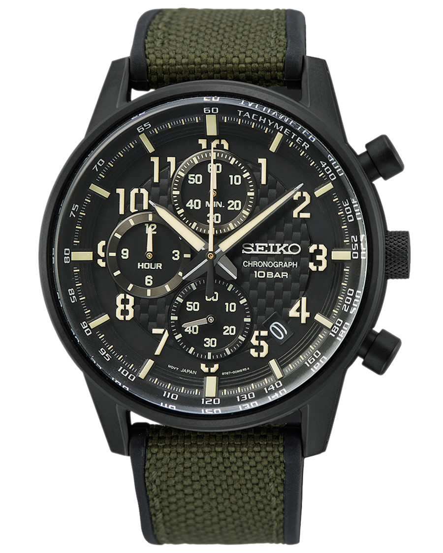 Seiko Chronograph 43mm Silicone Strap Black Dial