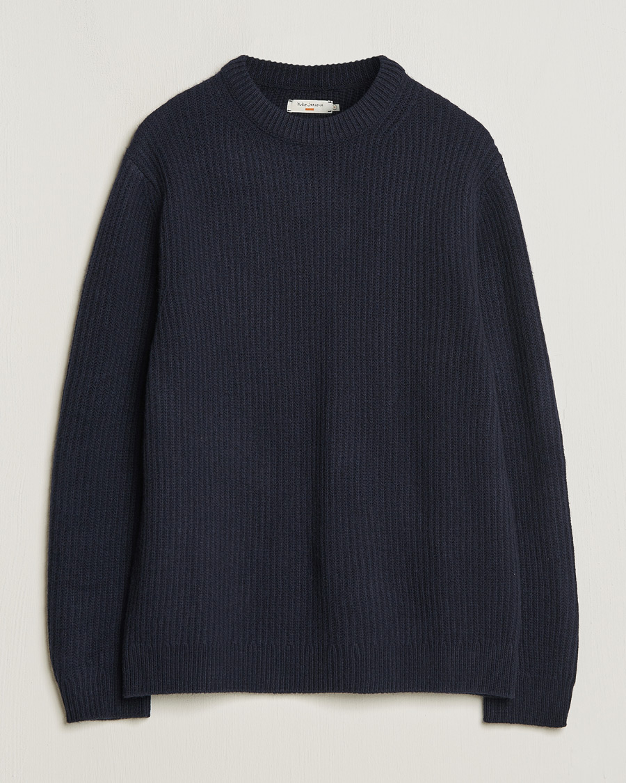 Nudie Jeans August Wool Rib Knitted Sweater Navy