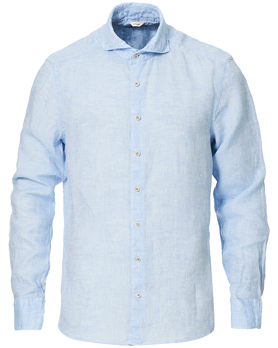Herren | Hemden | Stenströms | Slimline Cut Away Linen Shirt Light Blue