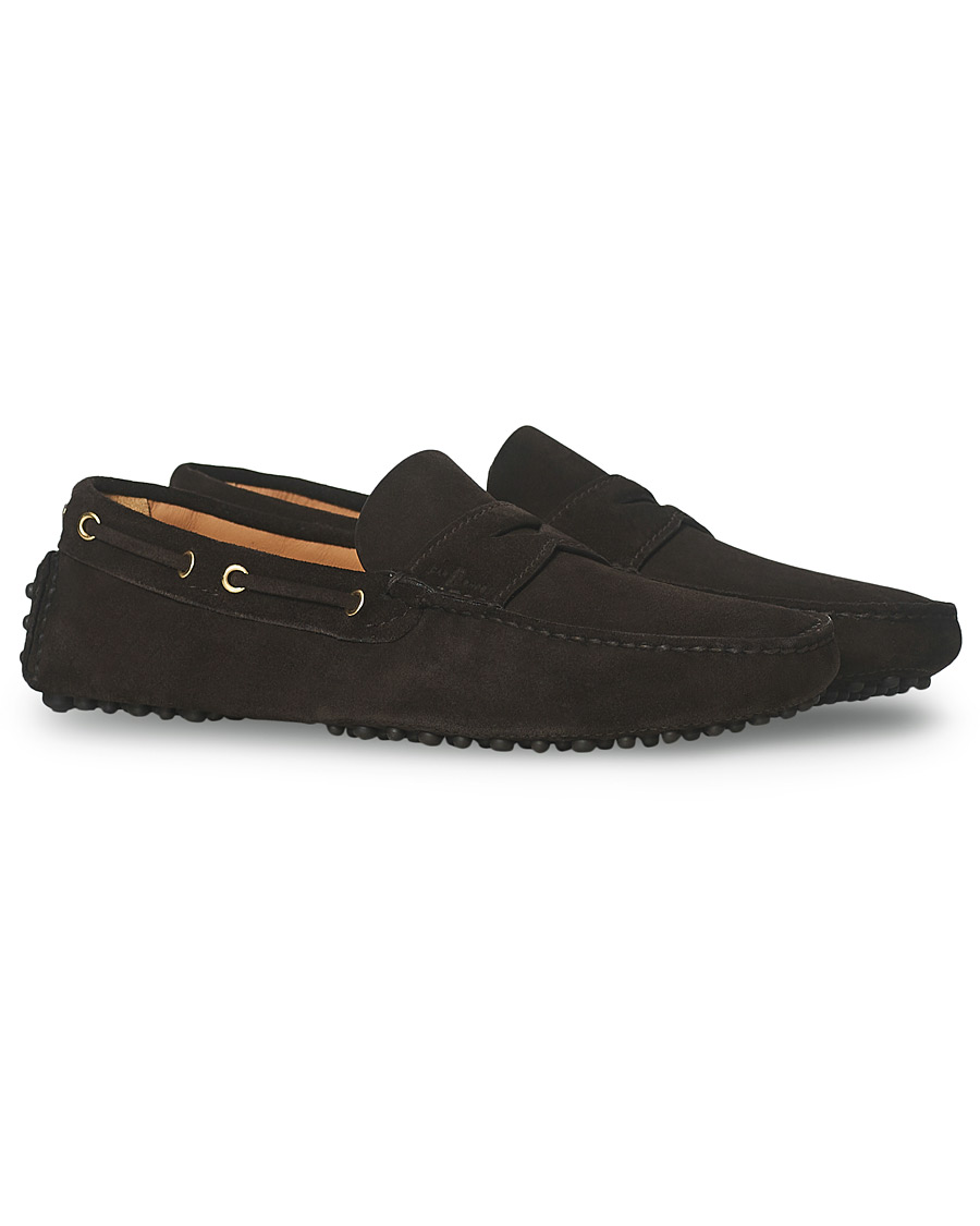 Car Shoe Driver Penny Moccasin Dark Brown Suede bei Care of Carl