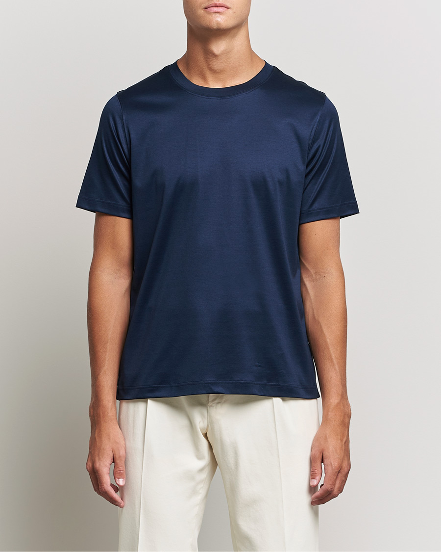 Herren | Business & Beyond - Formal | Eton | Filo Di Scozia Cotton T-Shirt Navy