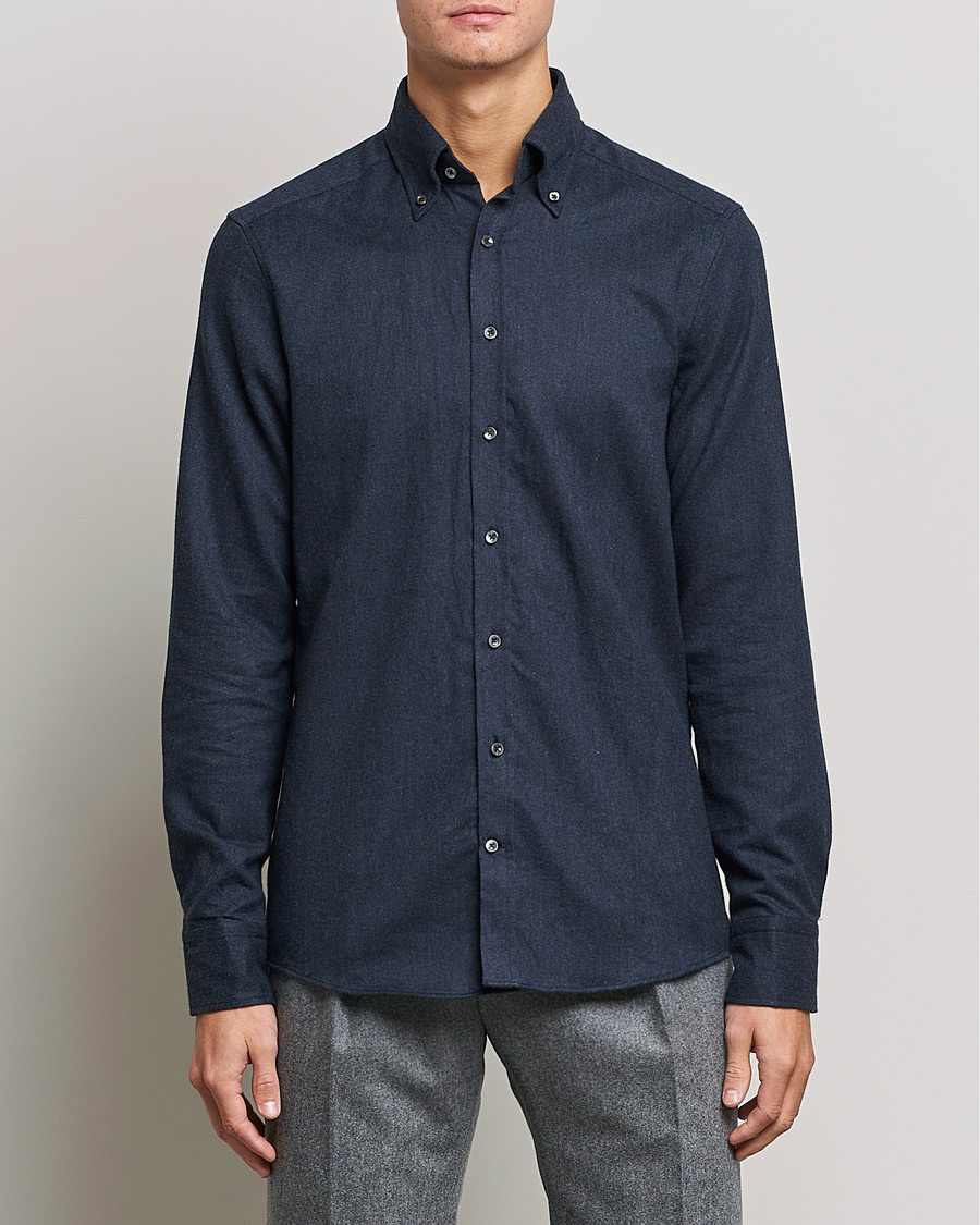 Herren |  | Stenströms | Slimline Flannel Shirt Navy