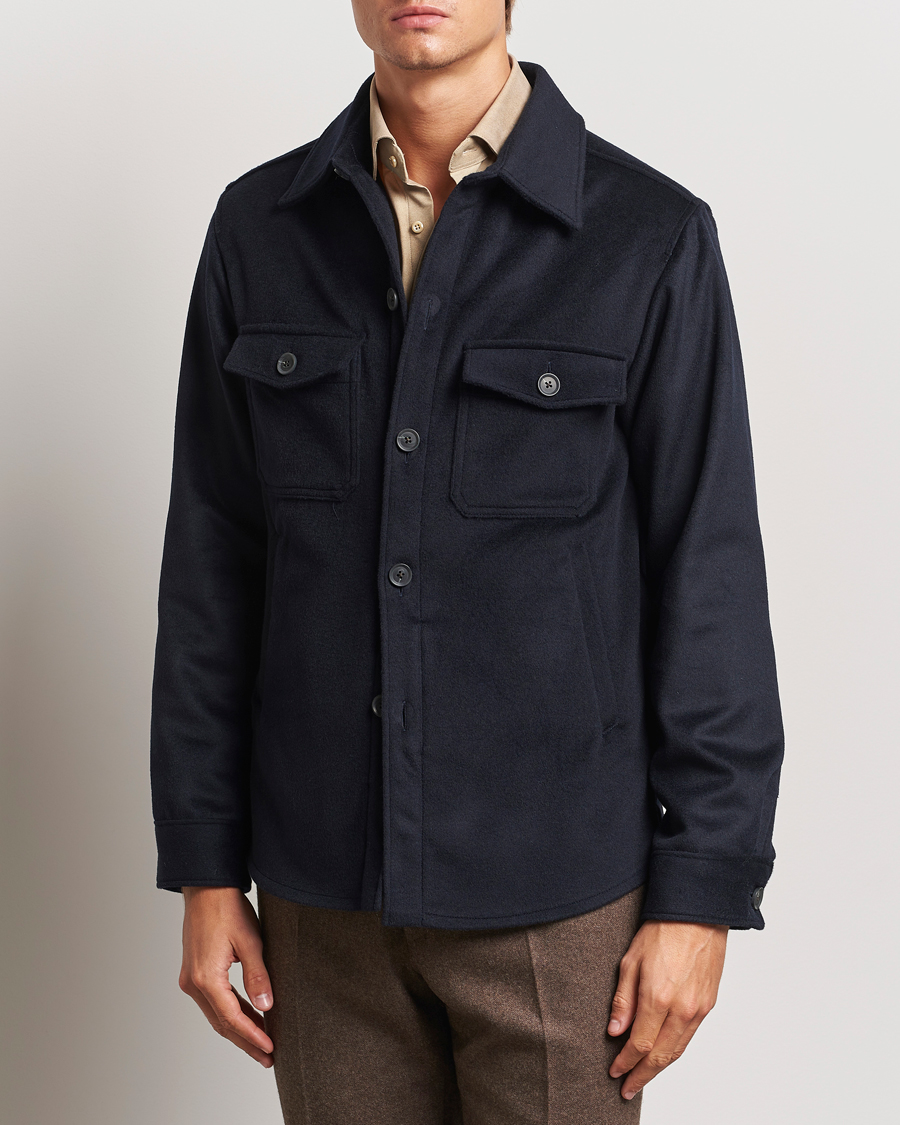 Herren | An overshirt occasion | Oscar Jacobson | Maverick Wool/Cashmere Shirt Jacket Navy