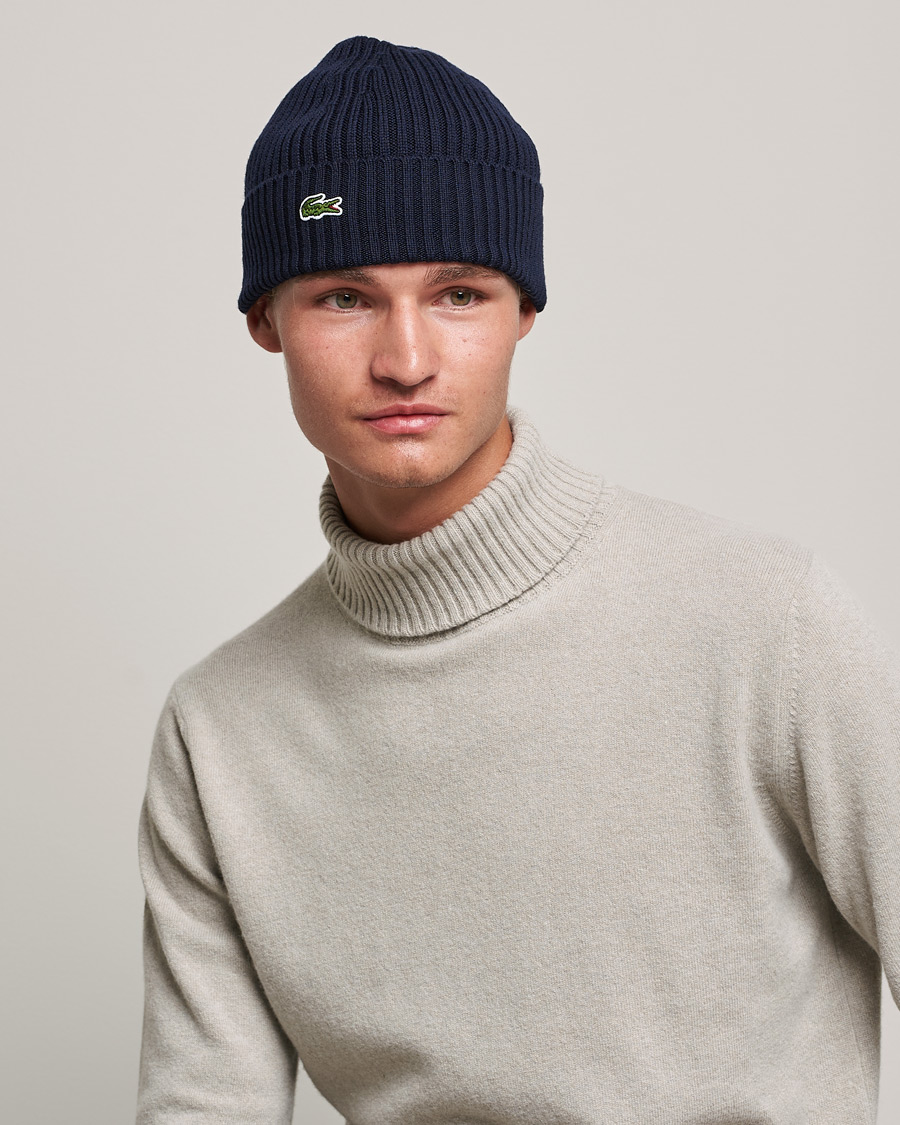 Lacoste Wool Knitted Beanie Navy Bei Care Of Carl