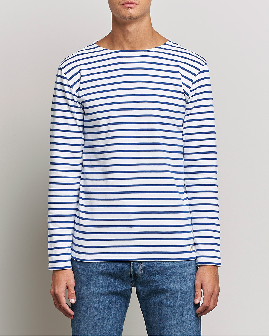 Herren | Armor-lux | Armor-lux | Houat Héritage Stripe Long Sleeve T-Shirt White/Blue