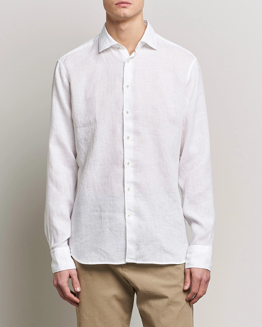 Herren |  | Stenströms | Fitted Body Cut Away Linen Shirt White