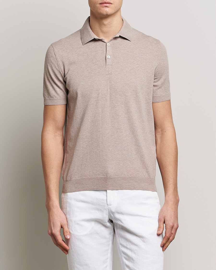 Herren |  | Gran Sasso | Cotton Knitted Polo Beige Melange