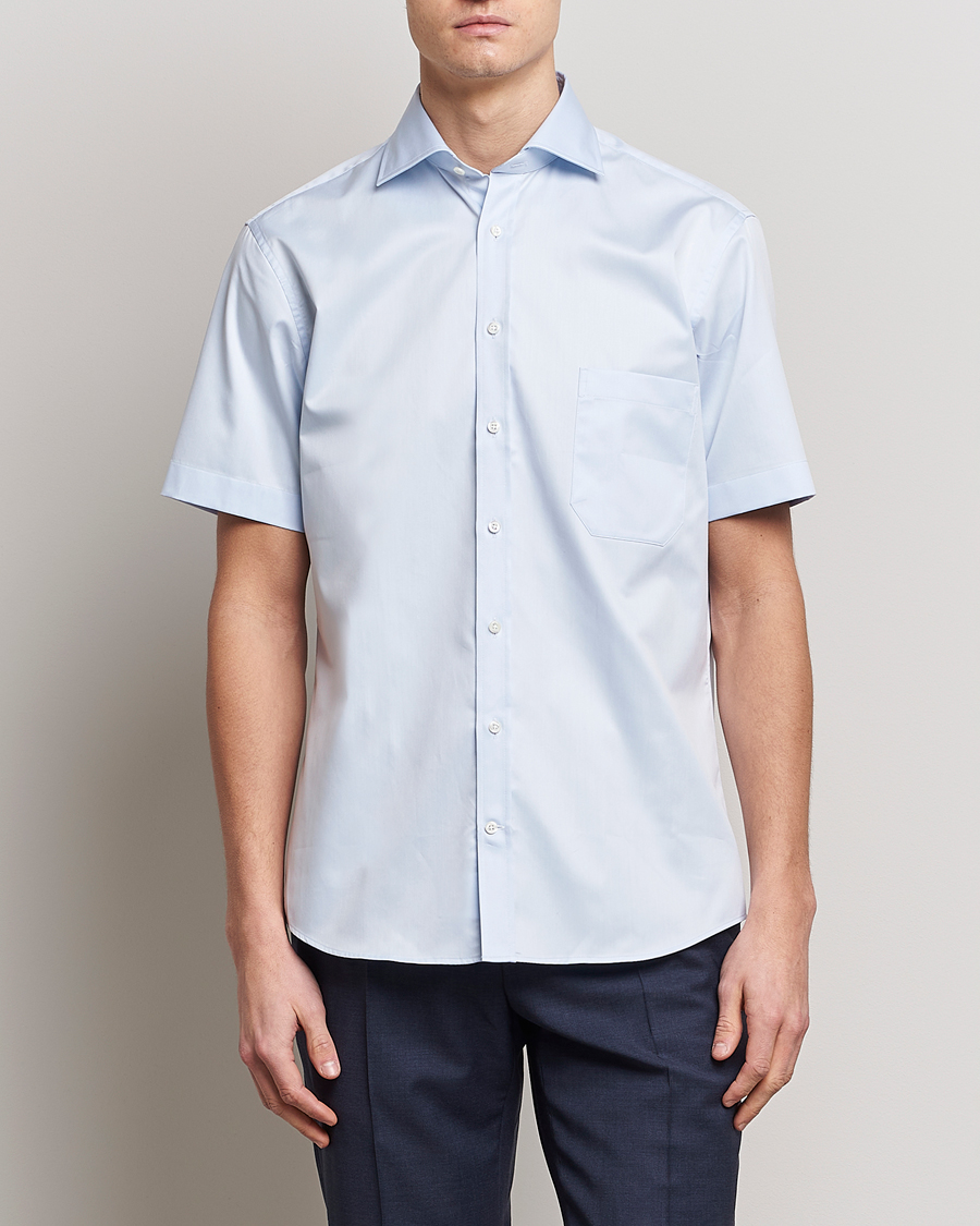 Herren | Hemden | Stenströms | Fitted Body Short Sleeve Twill Shirt Light Blue