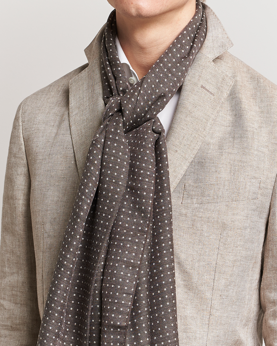 Herren | Stilvolle Silvester-Party | Eton | Silk Wool Polka Dot Scarf Brown