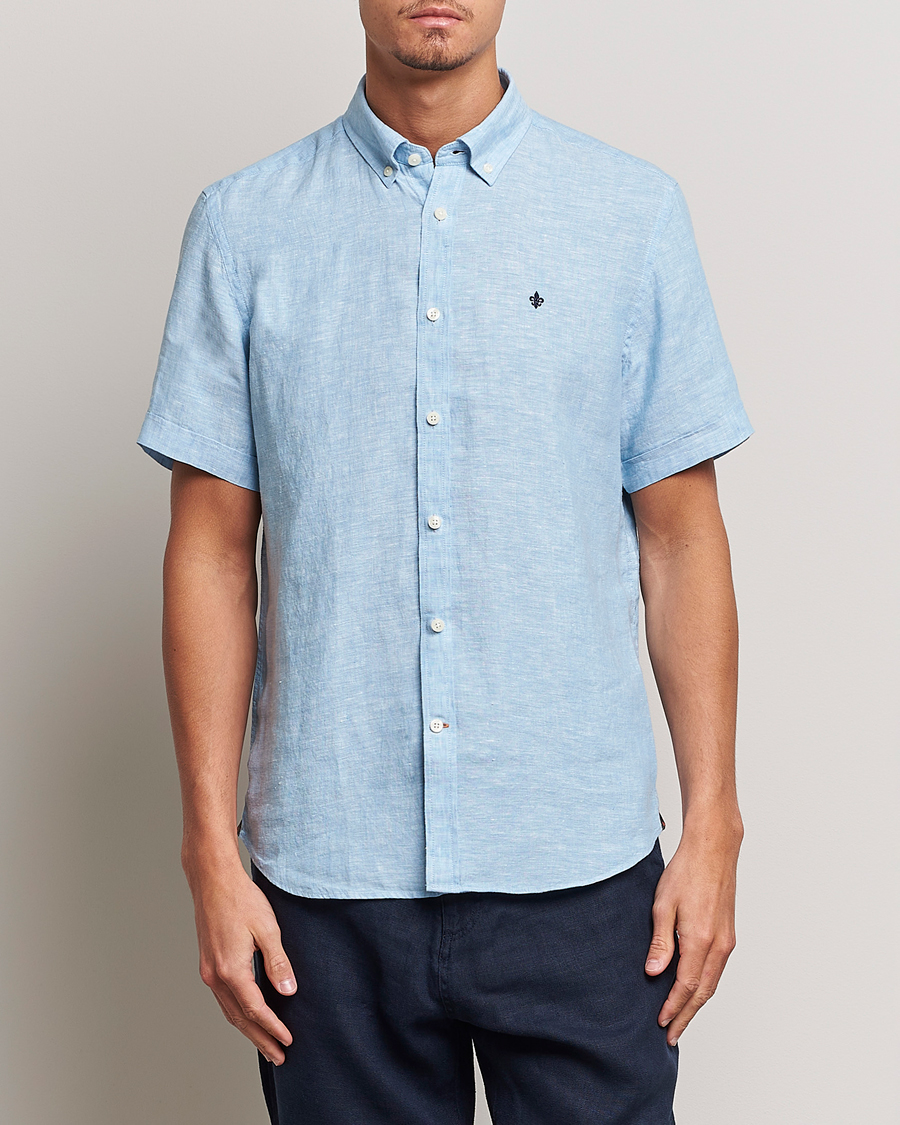 Herren |  | Morris | Douglas Linen Short Sleeve Shirt Light Blue