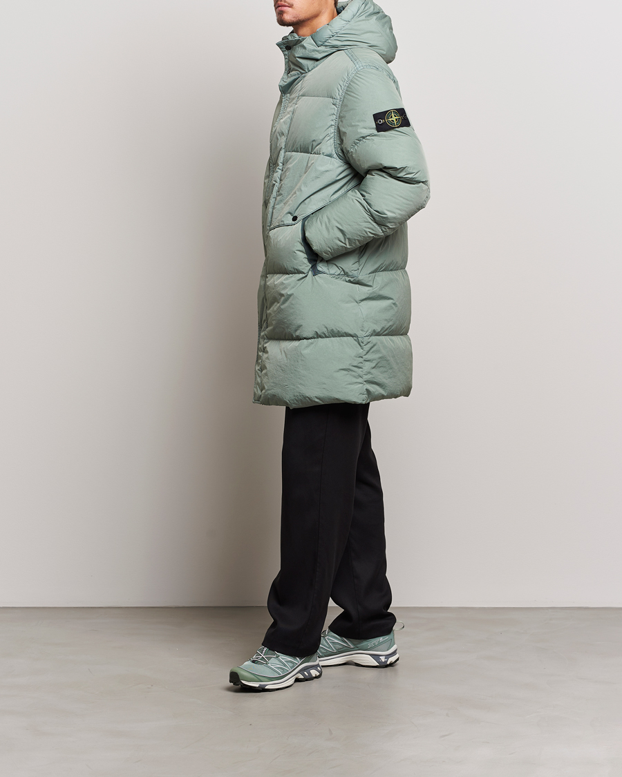 Stone Island Garment Dyed Recycled Nylon Long Down Jacket Sage bei 
