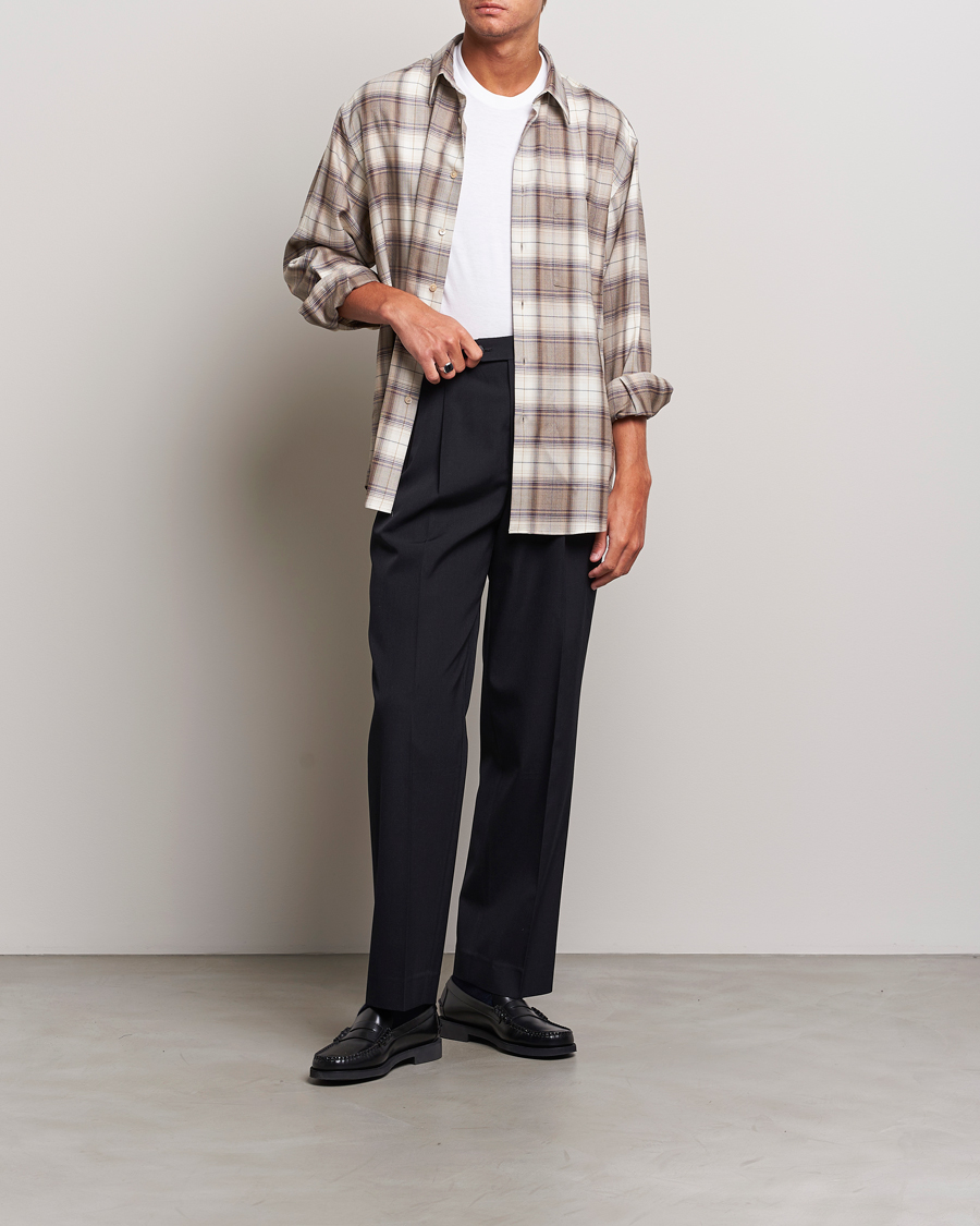 Auralee Super Light Wool Shirt Brown Check