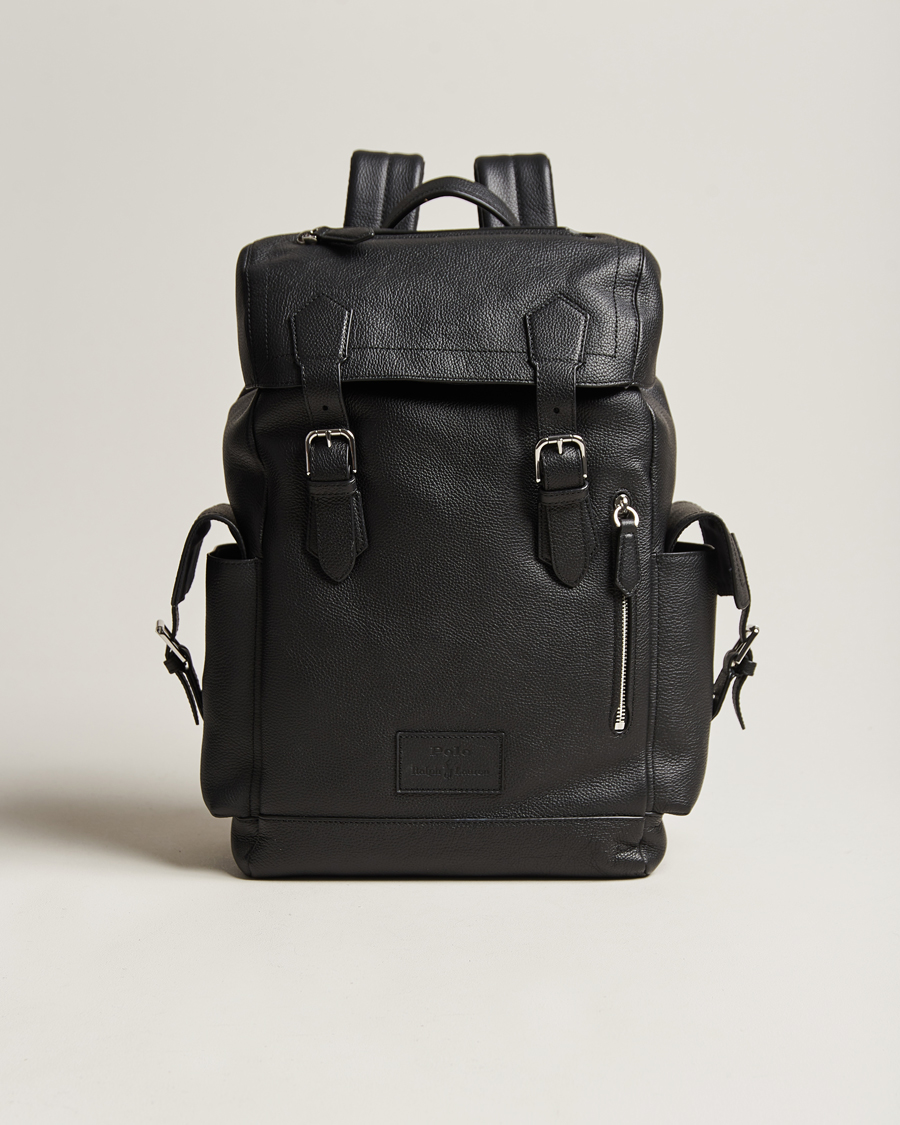 Polo Ralph Lauren Flap Leather Backpack Black