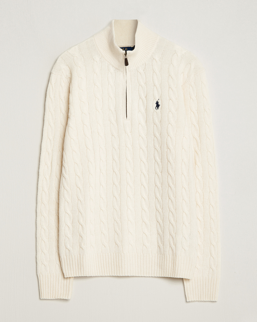 Polo Ralph Lauren Wool/Cashmere Cable Half Zip Andover Cream bei