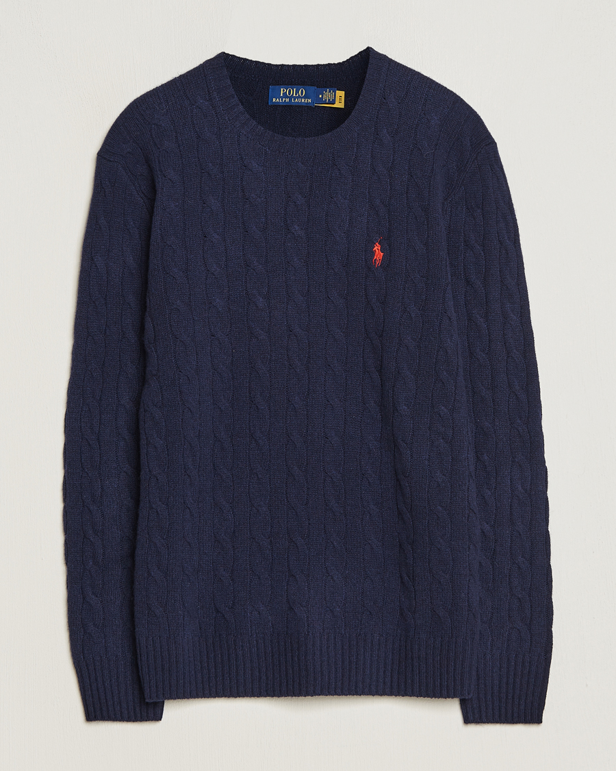 Polo Ralph Lauren Wool Cashmere Cable Crew Neck Hunter Navy