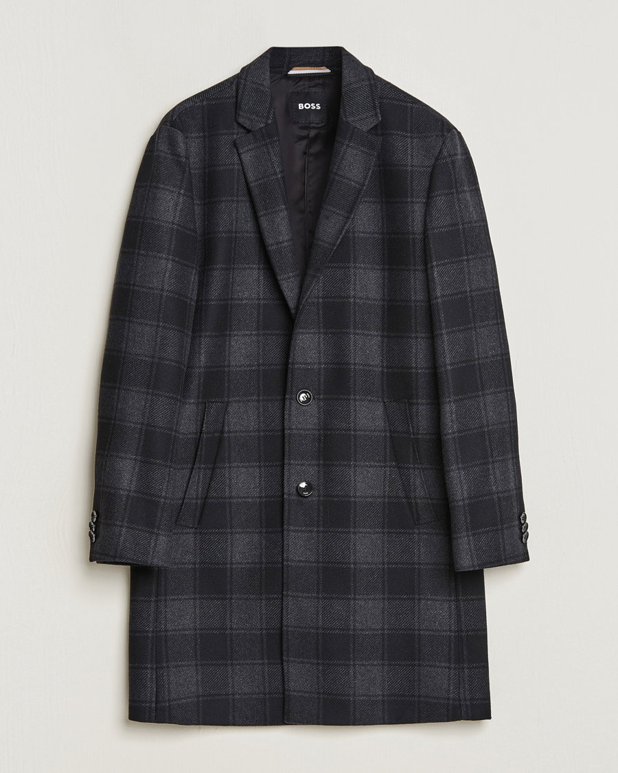 BOSS BLACK Hyde Wool Checked Coat Black Grey bei Care of Carl