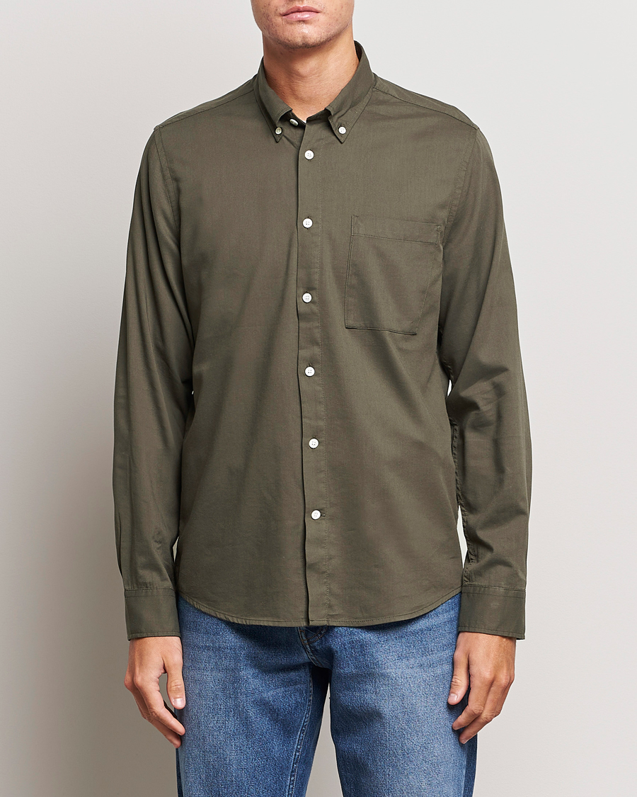 Herren |  | NN07 | Arne Tencel Striped Shirt Dark Army