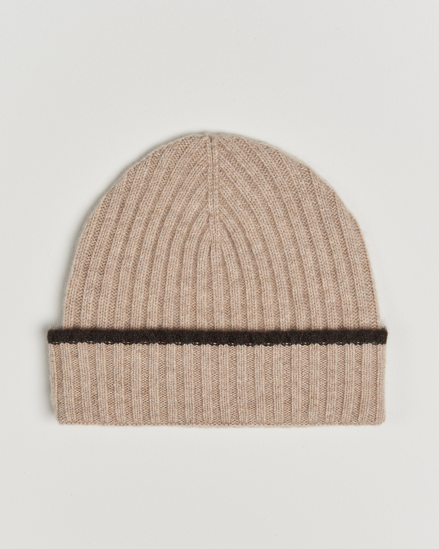 Herren |  | Amanda Christensen | Rib Knitted Cashmere Paspoal Cap Beige Melange