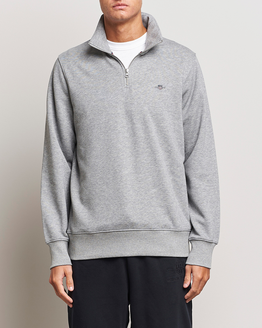 Herren | Half-zip | GANT | Original Shield Half Zip Sweater Grey Melange