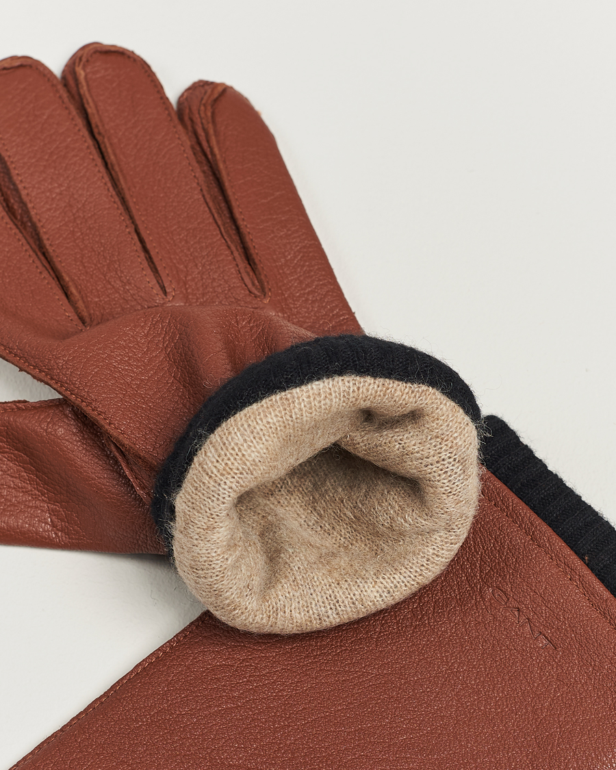 GANT Wool Lined Leather Care Brown Gloves bei Carl of Clay