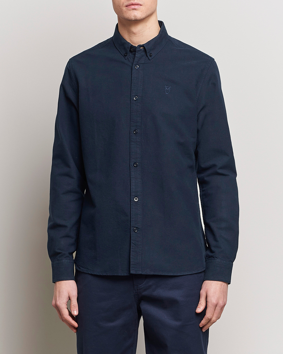 Herren | Oxfordhemden | KnowledgeCotton Apparel | Harald Small Owl Regular Oxford Shirt Total Eclipse