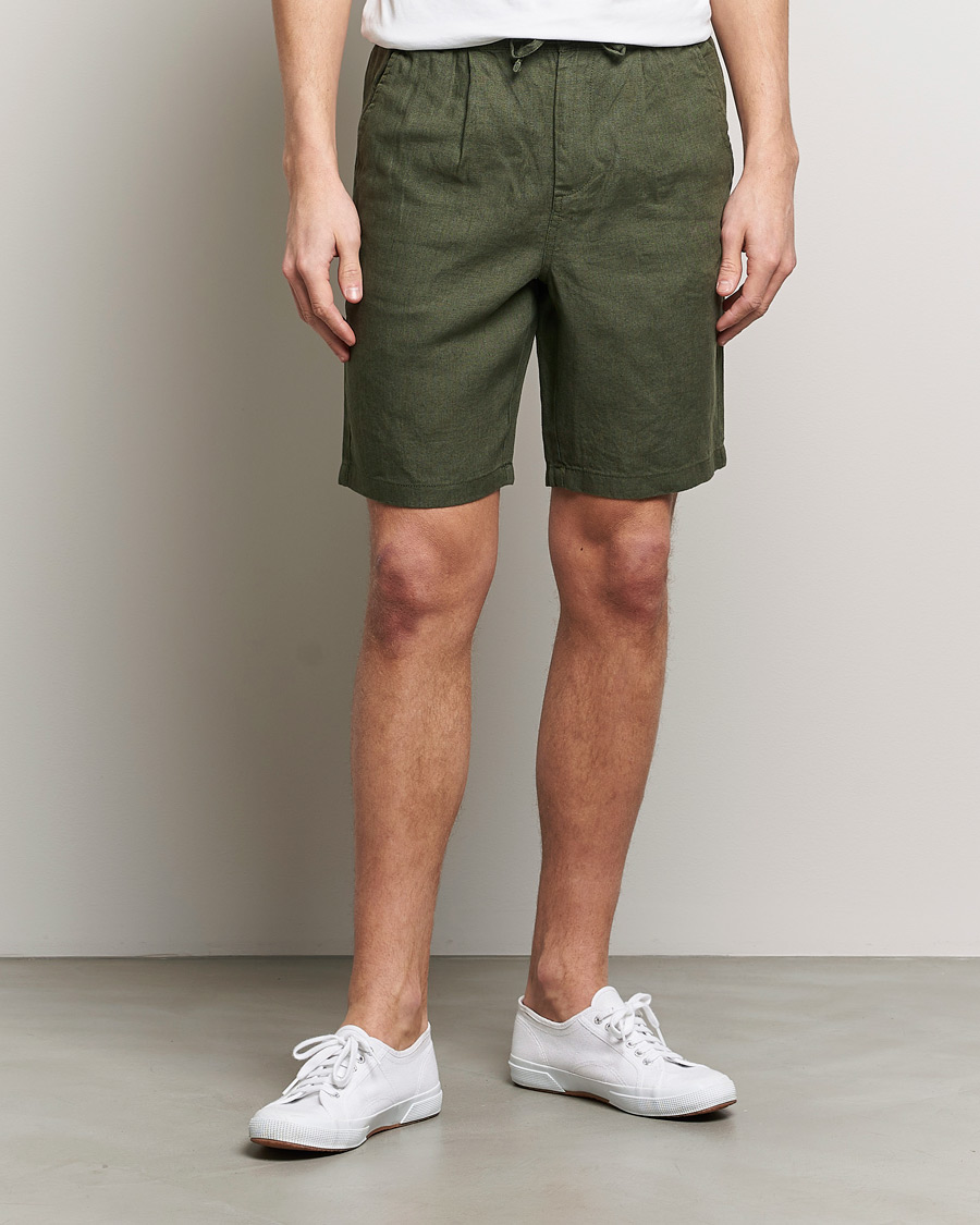 Herren | Contemporary Creators | KnowledgeCotton Apparel | Loose Linen Shorts Burned Olive