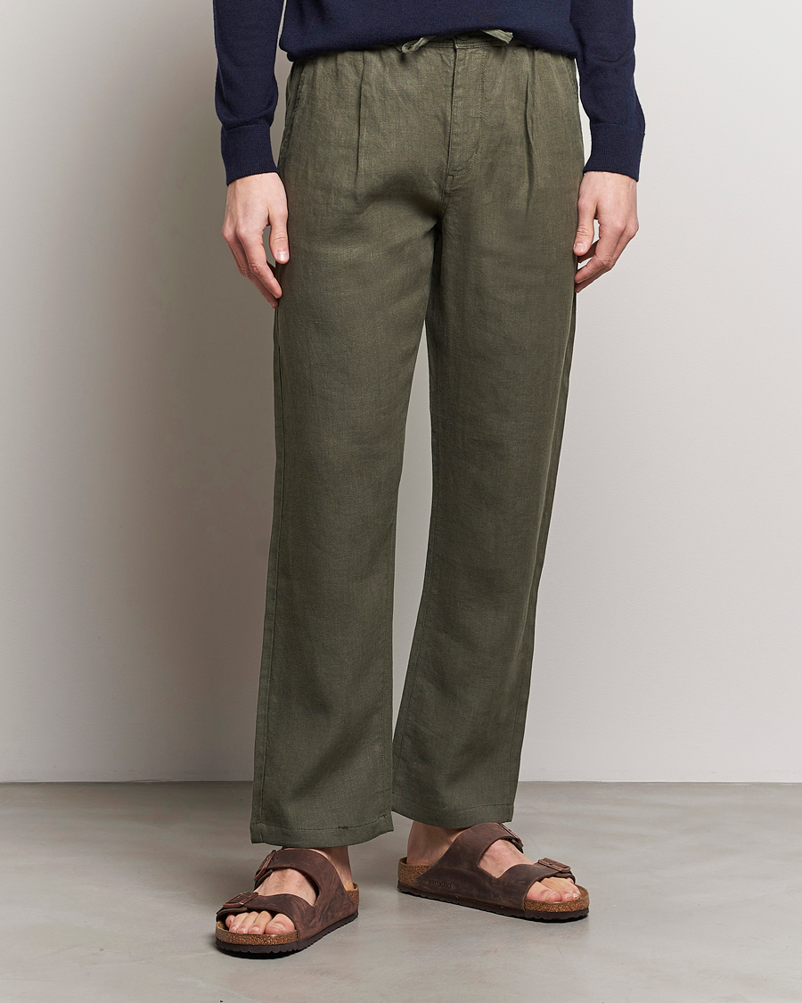 Herren | Sale kleidung | KnowledgeCotton Apparel | Loose Linen Pants Burned Olive