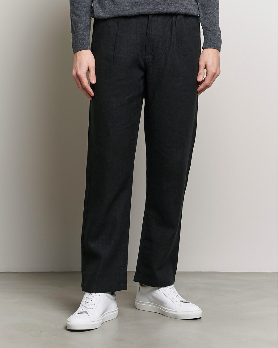 Herren | Leinenhosen | KnowledgeCotton Apparel | Loose Linen Pants Jet Black