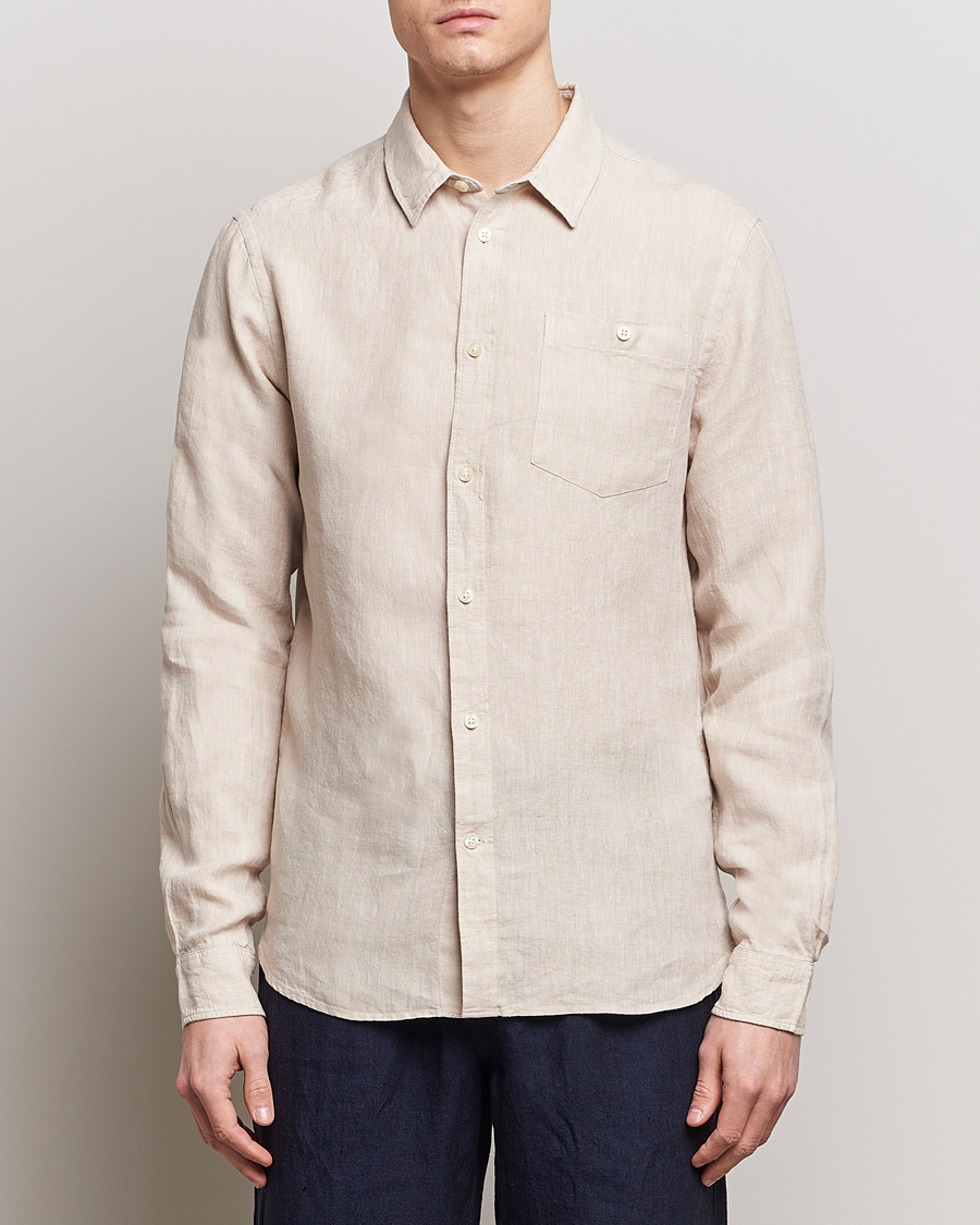 Herren | KnowledgeCotton Apparel | KnowledgeCotton Apparel | Regular Linen Shirt Yarndyed Beige