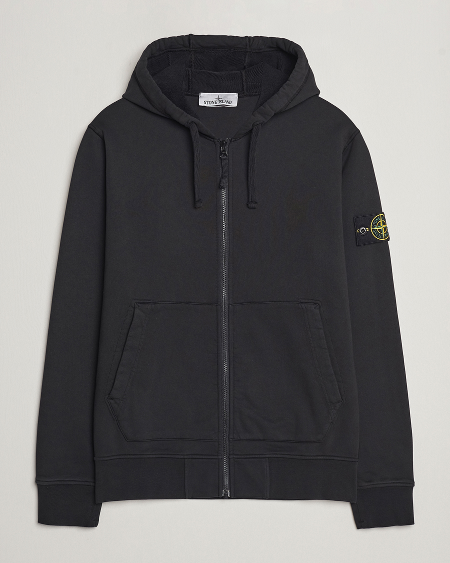 Stone Island Garment Dyed Cotton Fleece Full Zip Hood Black bei Care of Car