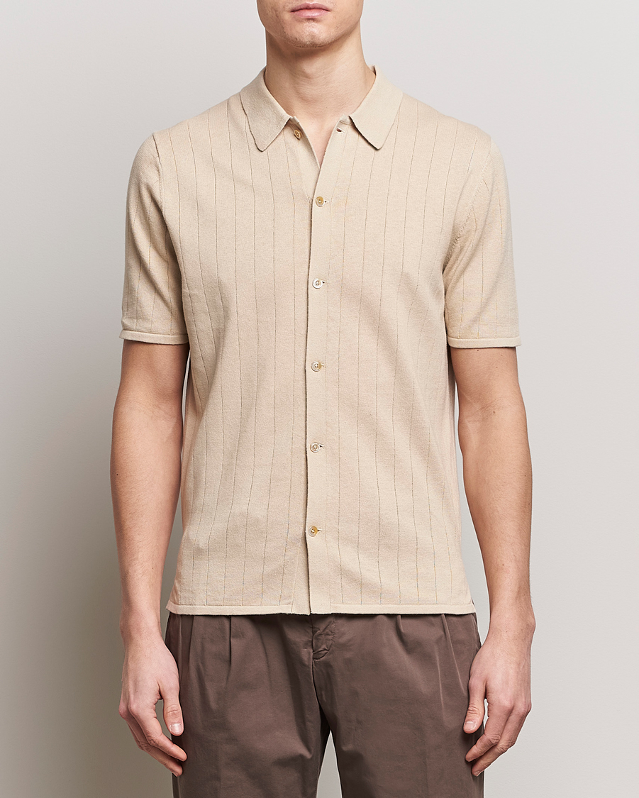 Herren | Poloshirts | Stenströms | Linen/Cotton Rib Knitted Buttonthru Shirt Beige