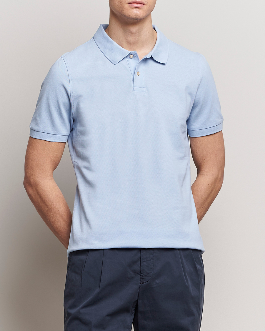 Herren | Poloshirts | Stenströms | Organic Cotton Piquet Polo Shirt Light Blue