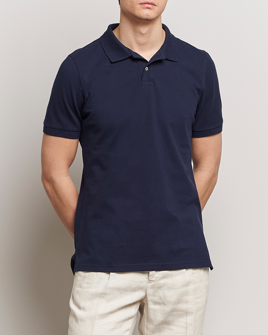 Herren | Poloshirts | Stenströms | Organic Cotton Piquet Polo Shirt Navy
