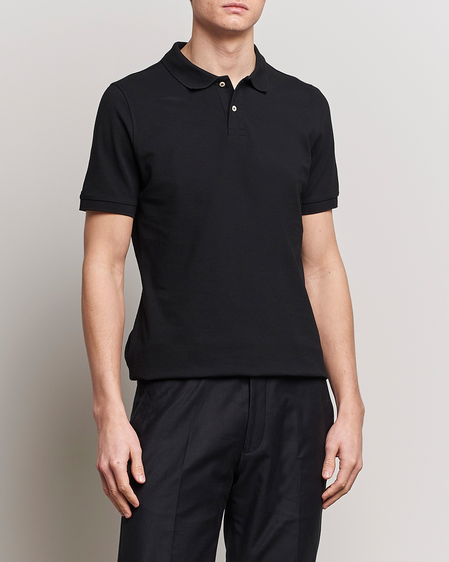 Herren | Poloshirts | Stenströms | Organic Cotton Piquet Polo Shirt Black