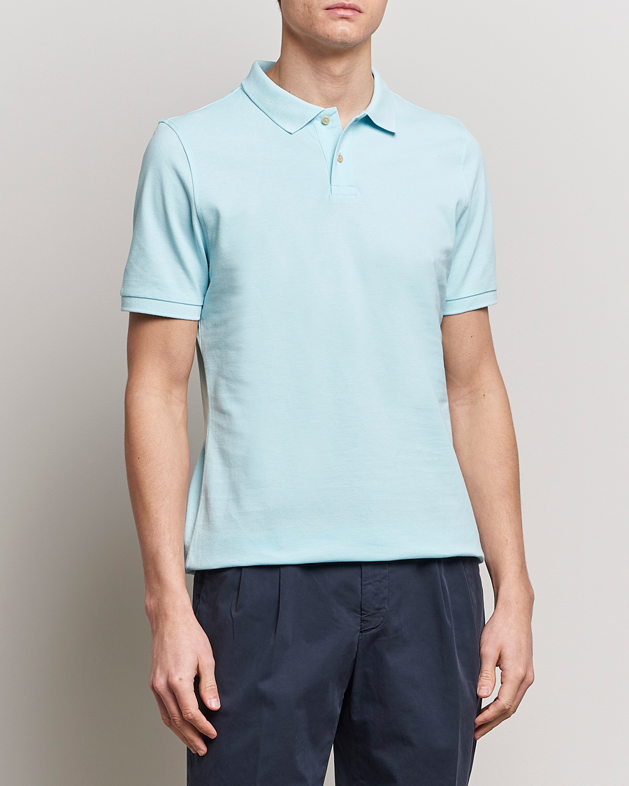 Herren | Poloshirts | Stenströms | Organic Cotton Piquet Polo Shirt Aqua Blue