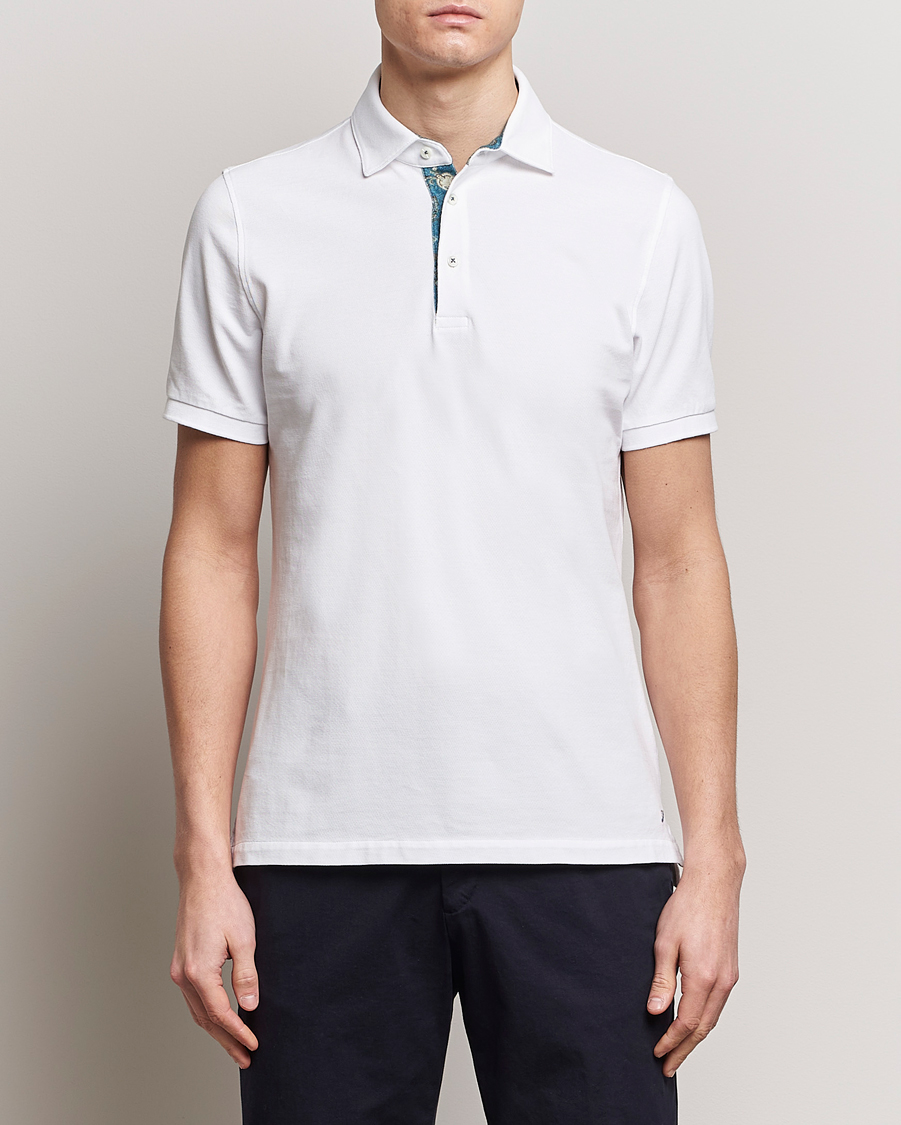 Herren | Poloshirts | Stenströms | Cotton Pique Contrast Polo Shirt White