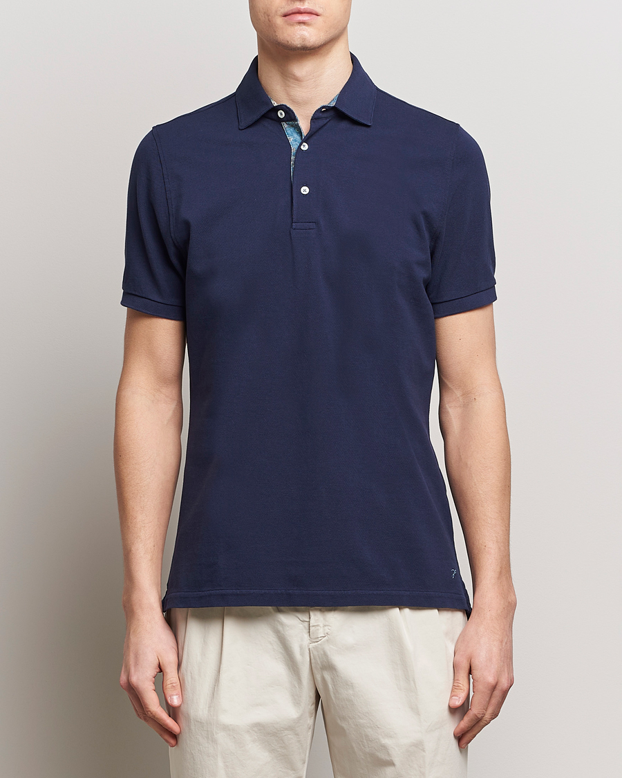 Herren | Poloshirts | Stenströms | Cotton Pique Contrast Polo Shirt Navy