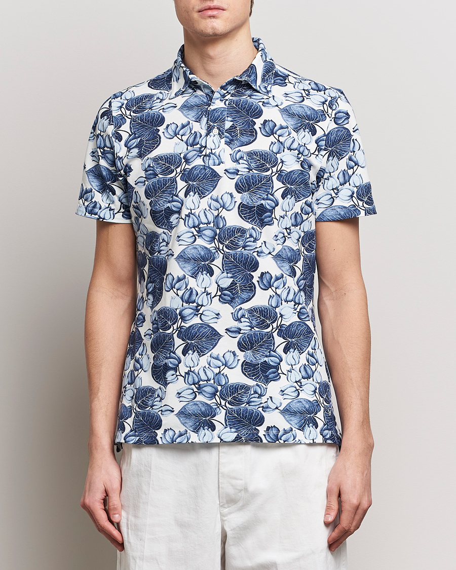 Herren | Poloshirts | Stenströms | Cotton Pique Printed Polo Shirt Blue