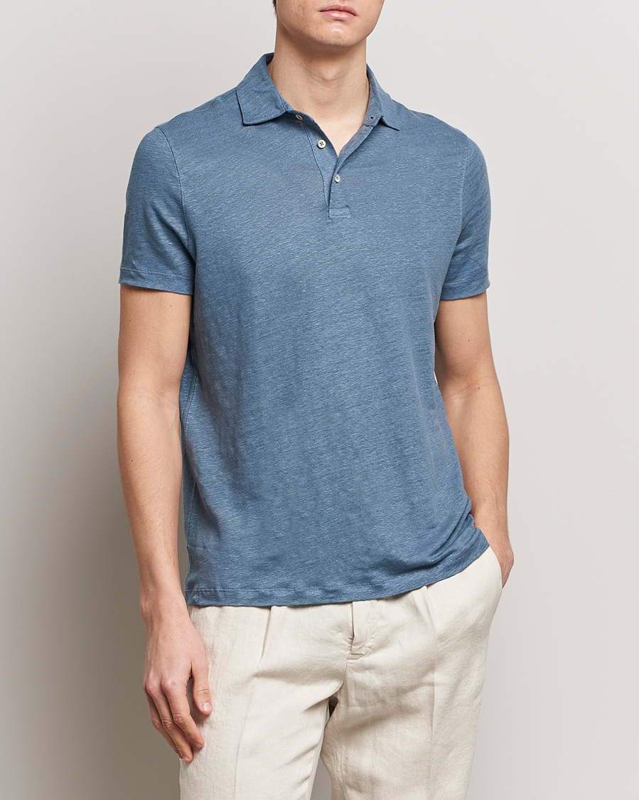 Herren | Poloshirts | Stenströms | Linen Polo Shirt Steel Blue